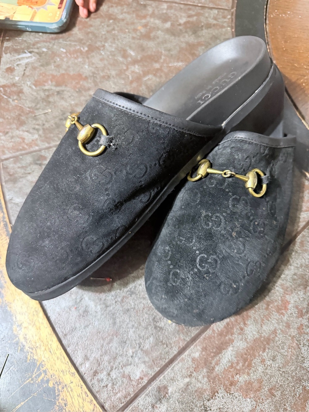 Gucci Black Suede GG Horsebit Mules